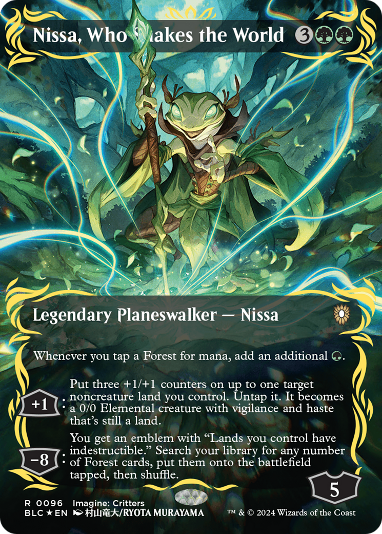 Nissa, Who Shakes the World (Borderless) (Raised Foil) [Bloomburrow Commander] | Galactic Gamez