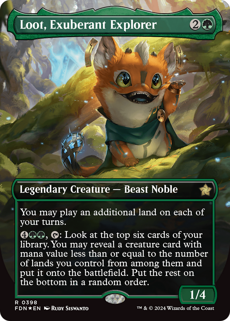 Loot, Exuberant Explorer (Borderless) (Mana Foil) [Foundations] | Galactic Gamez