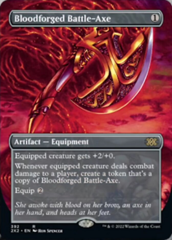 Bloodforged Battle-Axe (Borderless Alternate Art) [Double Masters 2022] | Galactic Gamez