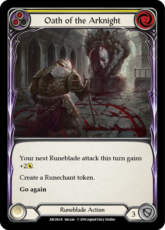 Oath of the Arknight (Yellow) [ARC092-R] (Arcane Rising)  1st Edition Rainbow Foil | Galactic Gamez