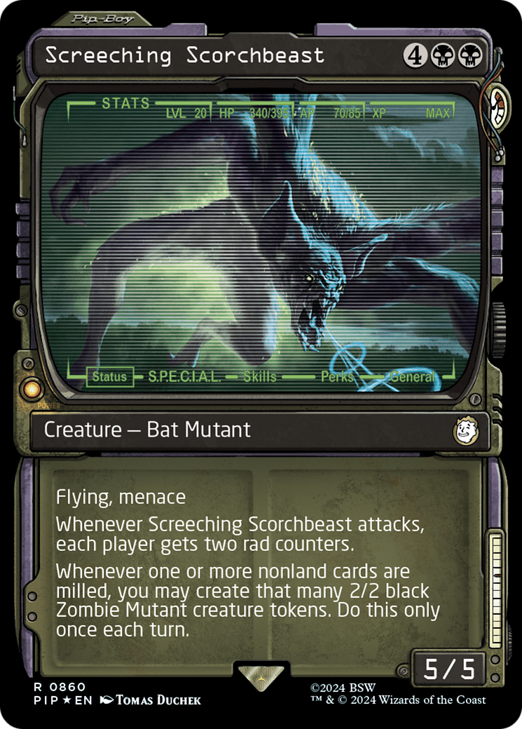 Screeching Scorchbeast (Showcase) (Surge Foil) [Fallout] | Galactic Gamez