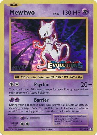 Mewtwo (51/108) (XY Evolutions Staff Prerelease) [XY: Black Star Promos] | Galactic Gamez