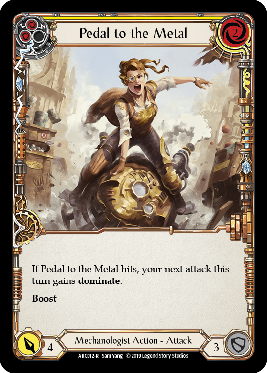 Pedal to the Metal (Yellow) [ARC012-R] (Arcane Rising)  1st Edition Rainbow Foil | Galactic Gamez