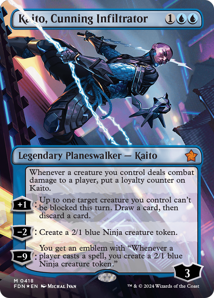 Kaito, Cunning Infiltrator (Borderless) (Mana Foil) [Foundations] | Galactic Gamez