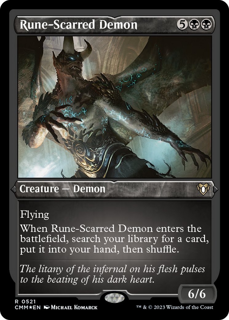 Rune-Scarred Demon (Foil Etched) [Commander Masters] | Galactic Gamez