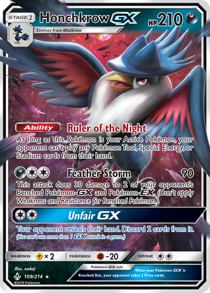 Honchkrow GX (109/214) [Sun & Moon: Unbroken Bonds] | Galactic Gamez