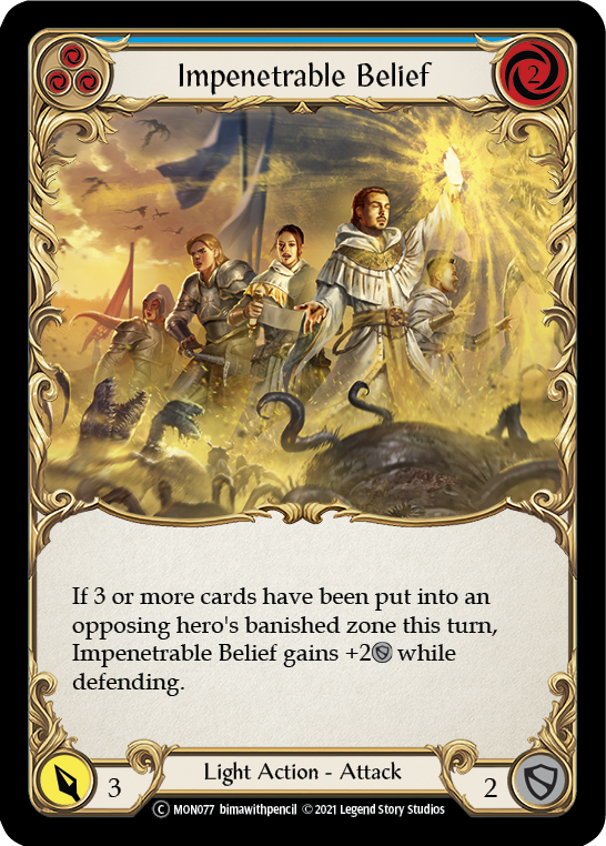 Impenetrable Belief (Blue) (Rainbow Foil) [U-MON077-RF] Unlimited Edition Rainbow Foil | Galactic Gamez