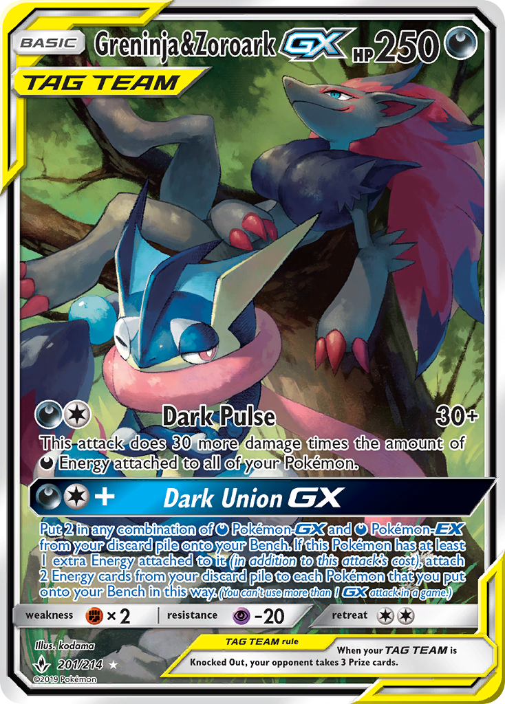 Greninja & Zoroark GX (201/214) [Sun & Moon: Unbroken Bonds] | Galactic Gamez