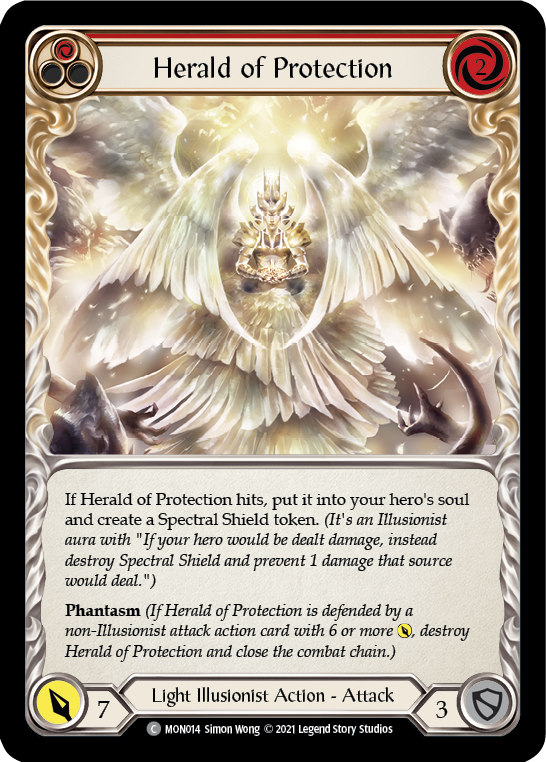 Herald of Protection (Red) (Rainbow Foil) [MON014-RF] 1st Edition Rainbow Foil | Galactic Gamez