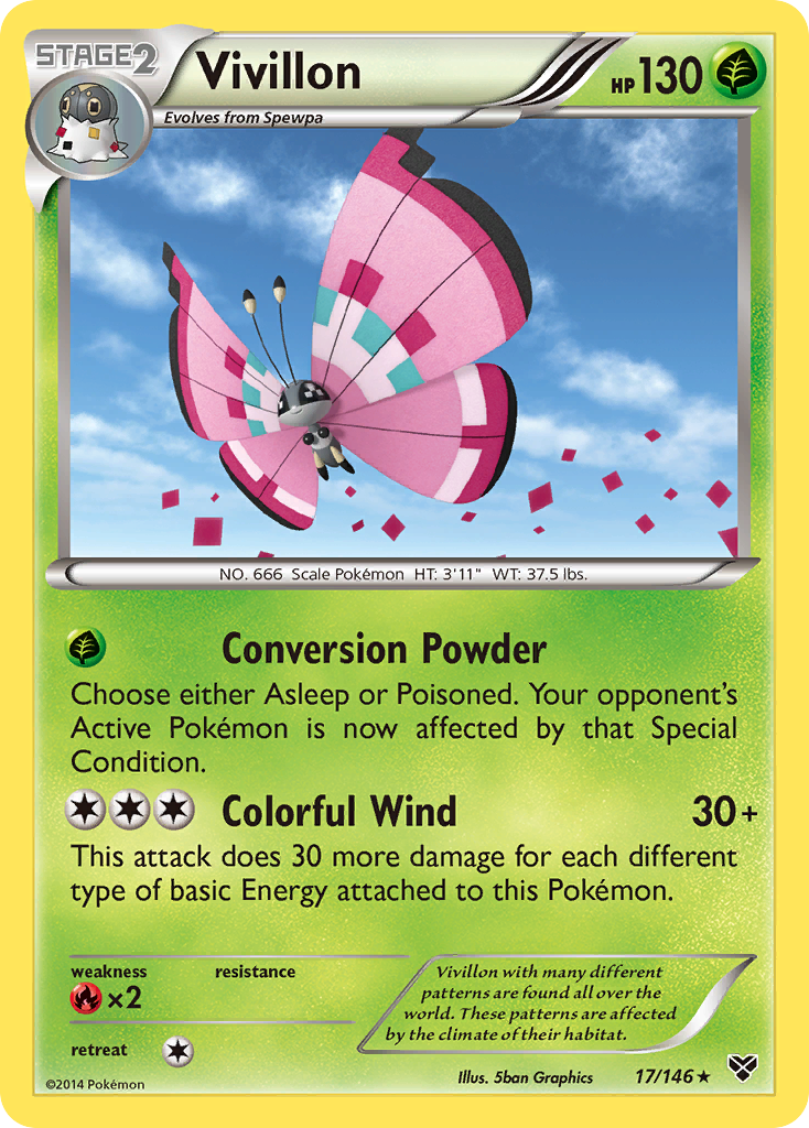 Vivillon (17/146) (Meadow Form/Pink Wings) [XY: Base Set] | Galactic Gamez