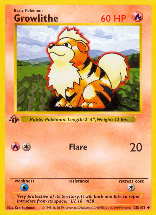 Growlithe (28/102) (Shadowless) [Base Set 1st Edition] | Galactic Gamez