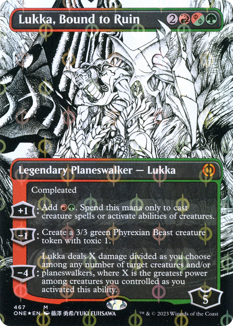 Lukka, Bound to Ruin (Borderless Manga Step-and-Compleat Foil) [Phyrexia: All Will Be One] | Galactic Gamez