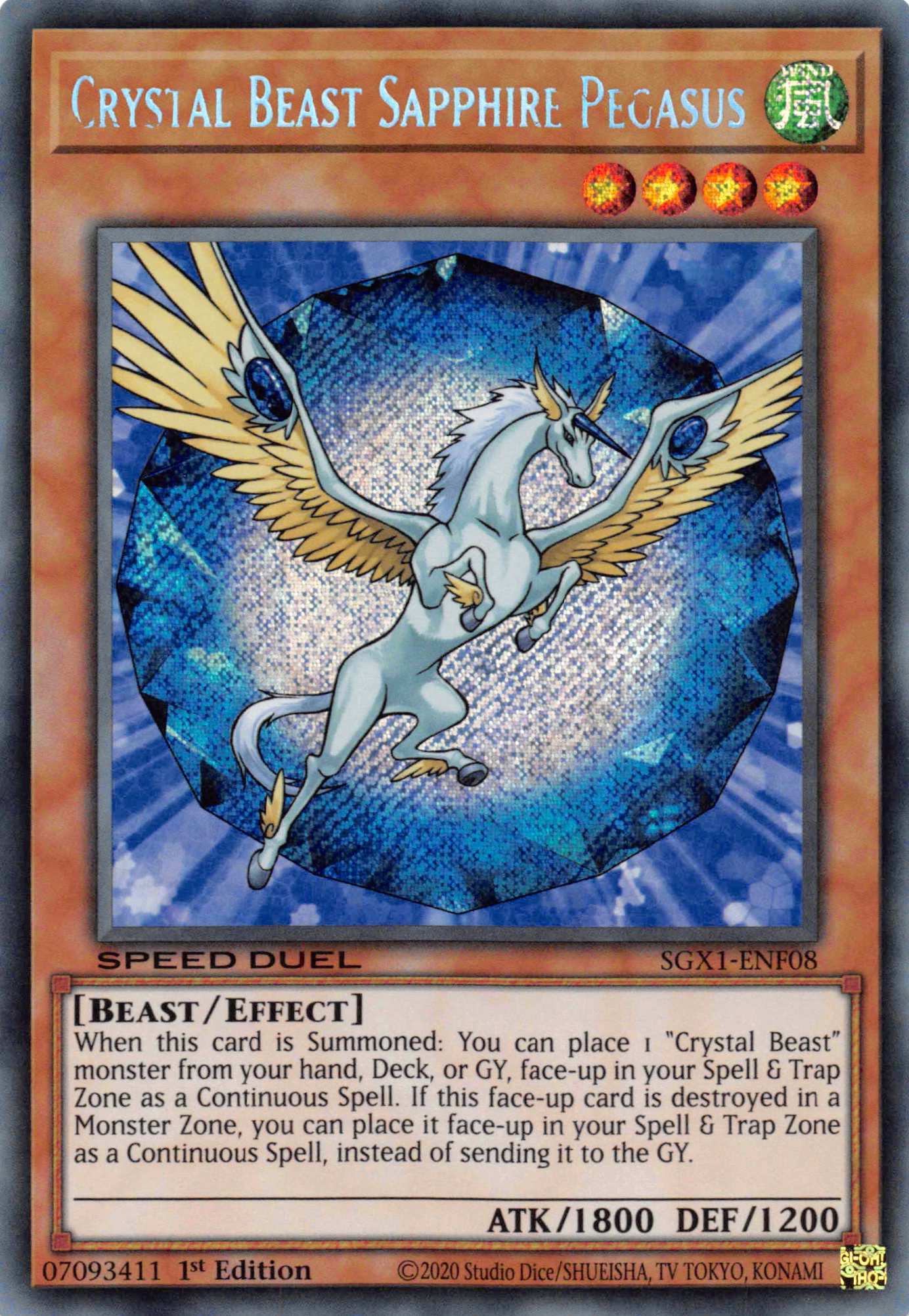 Crystal Beast Sapphire Pegasus [SGX1-ENF08] Secret Rare | Galactic Gamez