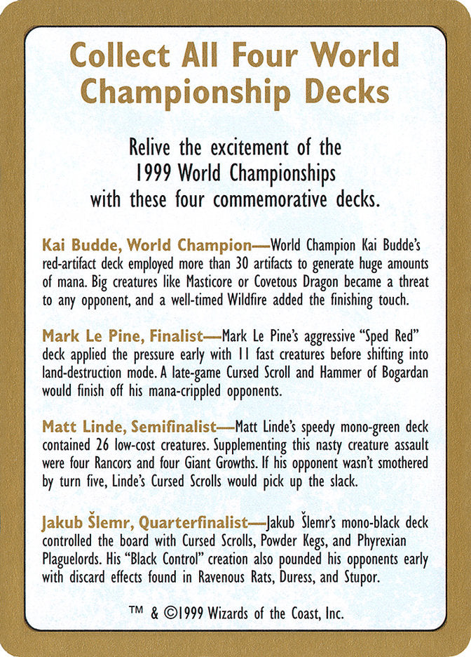 1999 World Championships Ad [World Championship Decks 1999] | Galactic Gamez