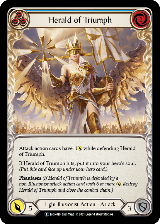 Herald of Triumph (Blue) (Rainbow Foil) [U-MON010-RF] Unlimited Edition Rainbow Foil | Galactic Gamez