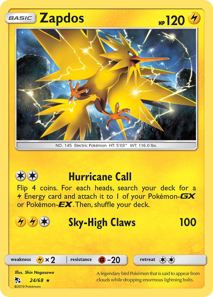 Zapdos (24/68) [Sun & Moon: Hidden Fates] | Galactic Gamez