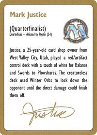 1996 Mark Justice Biography Card [World Championship Decks] | Galactic Gamez