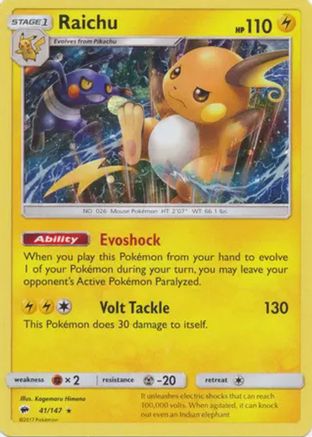 Raichu (41/147) (Cosmos Holo) [Sun & Moon: Burning Shadows] | Galactic Gamez