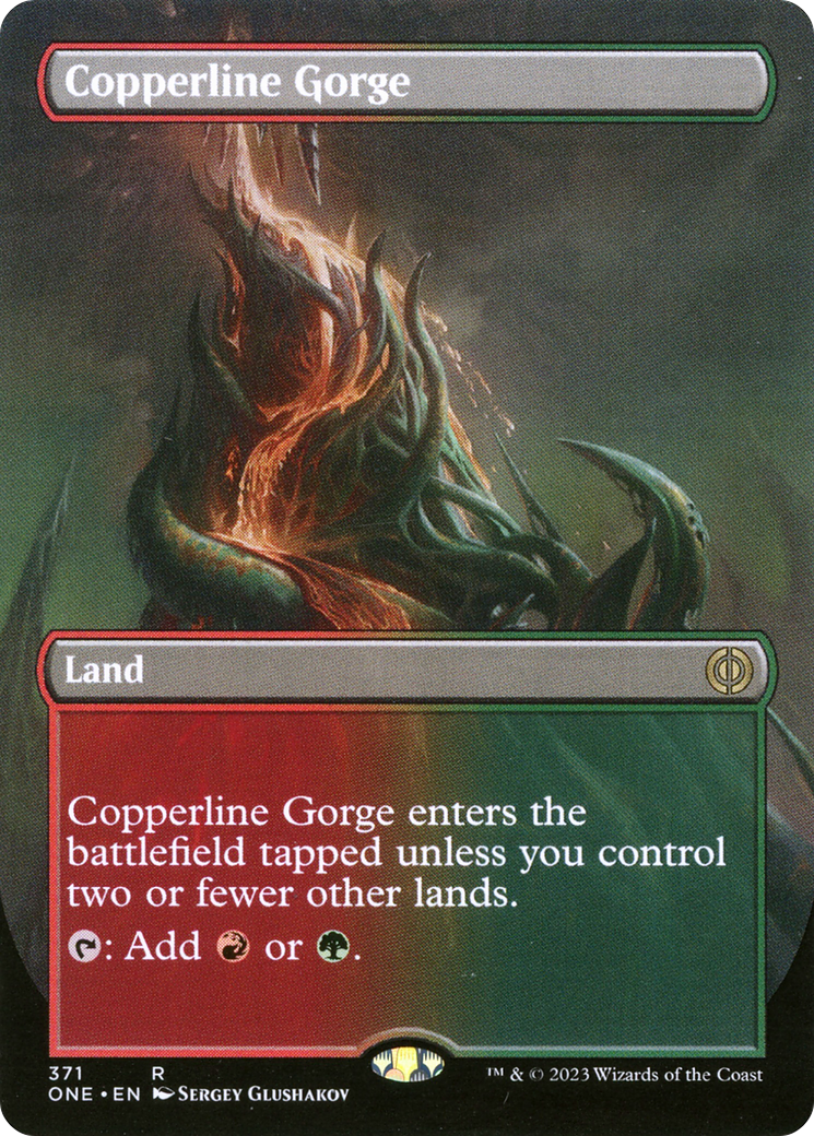 Copperline Gorge (Borderless Alternate Art) [Phyrexia: All Will Be One] | Galactic Gamez