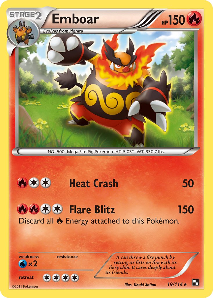 Emboar (19/114) (Cracked Ice Holo) (Theme Deck Exclusive) [Black & White: Base Set] | Galactic Gamez