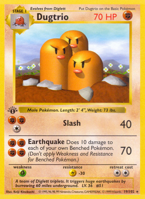 Dugtrio (19/102) (Shadowless) [Base Set 1st Edition] | Galactic Gamez