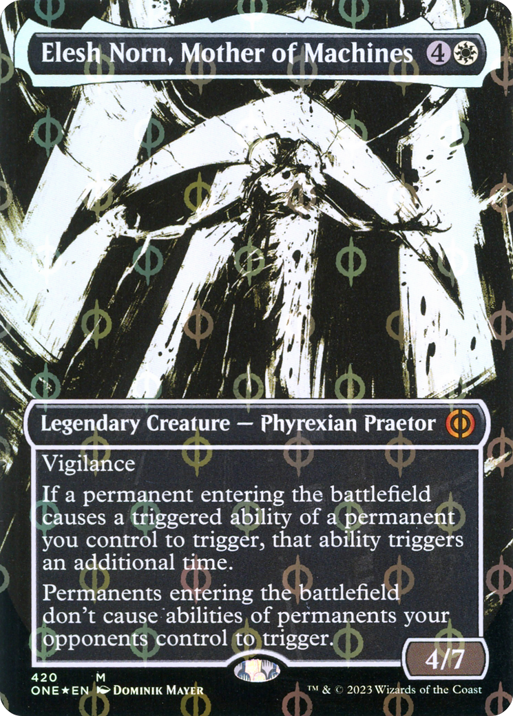 Elesh Norn, Mother of Machines (Borderless Ichor Step-and-Compleat Foil) [Phyrexia: All Will Be One] | Galactic Gamez