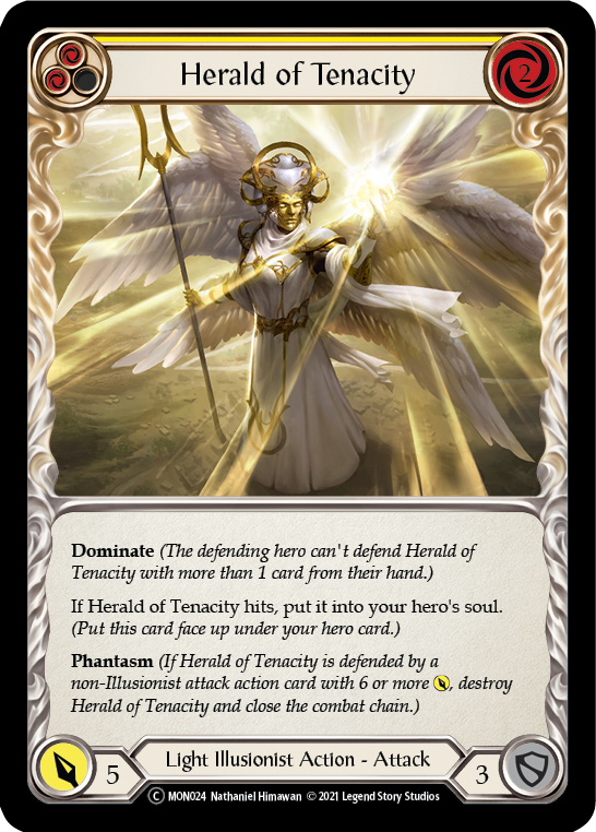 Herald of Tenacity (Yellow) (Rainbow Foil) [U-MON024-RF] Unlimited Edition Rainbow Foil | Galactic Gamez