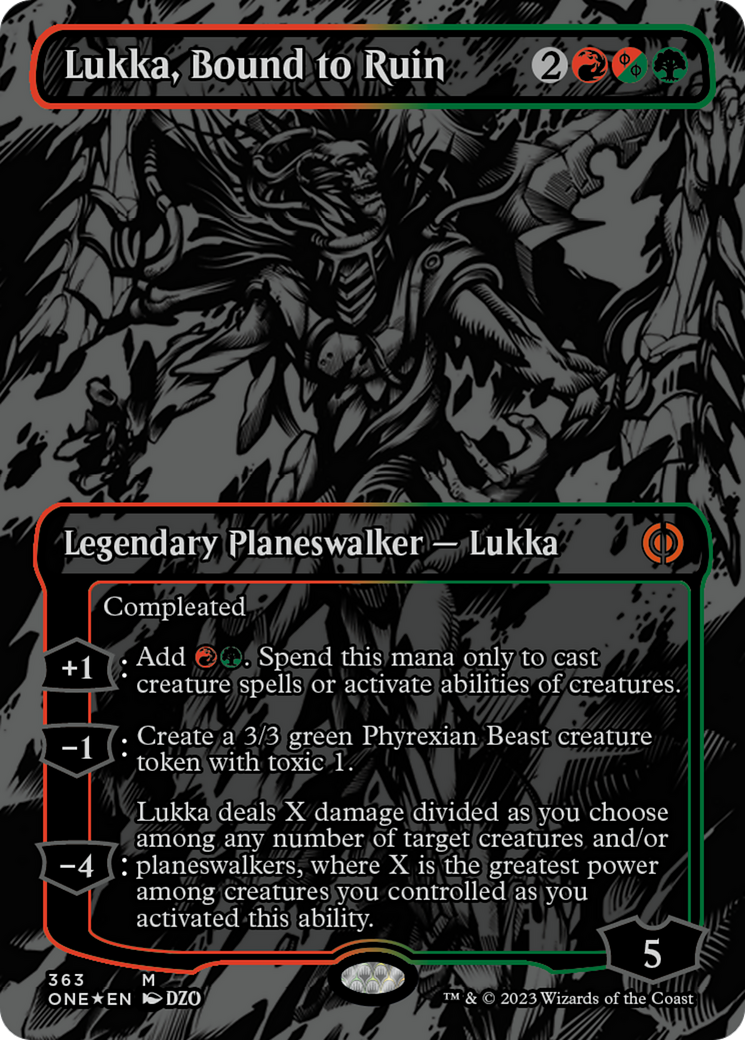 Lukka, Bound to Ruin (Oil Slick Raised Foil) [Phyrexia: All Will Be One] | Galactic Gamez