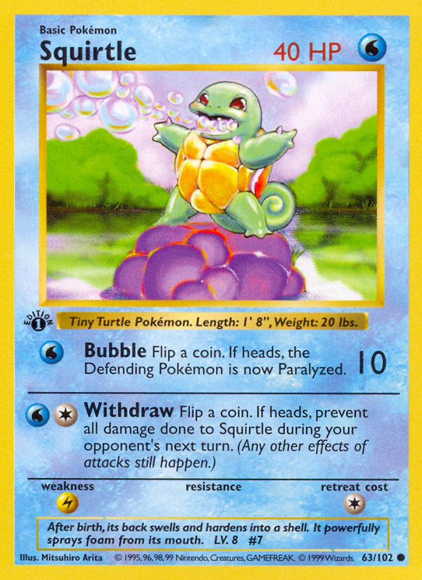 Squirtle (63/102) (Shadowless) [Base Set 1st Edition] | Galactic Gamez