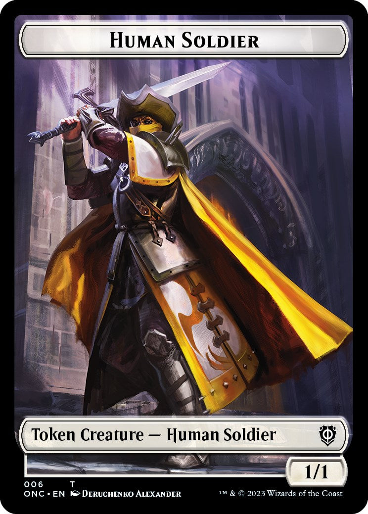 Human Soldier // Elephant Double-Sided Token [Phyrexia: All Will Be One Commander Tokens] | Galactic Gamez
