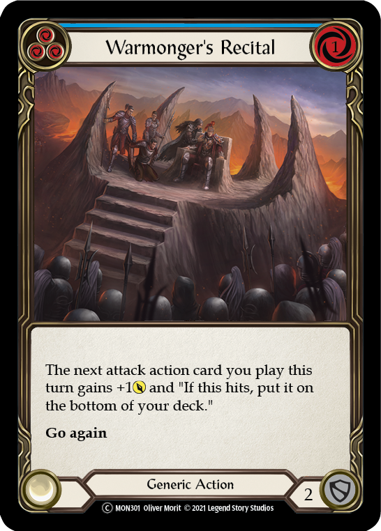 Warmonger's Recital (Blue) (Rainbow Foil) [U-MON301-RF] Unlimited Edition Rainbow Foil | Galactic Gamez