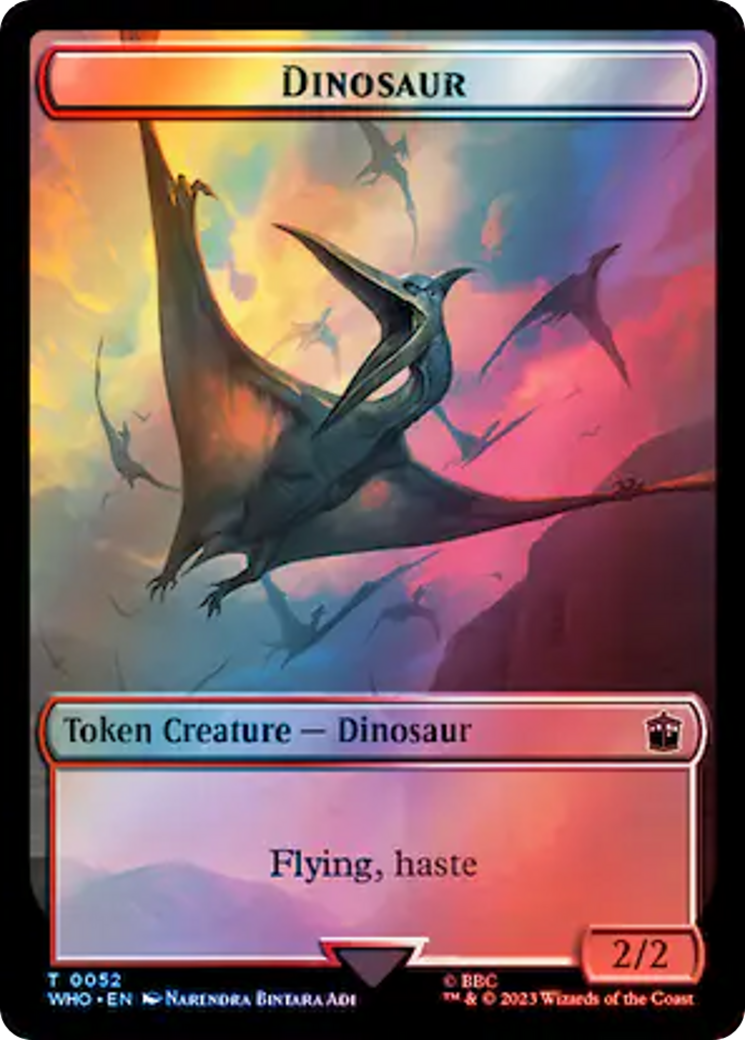 Warrior // Dinosaur Double-Sided Token (Surge Foil) [Doctor Who Tokens] | Galactic Gamez