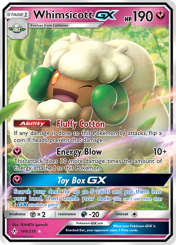 Whimsicott GX (140/214) [Sun & Moon: Unbroken Bonds] | Galactic Gamez