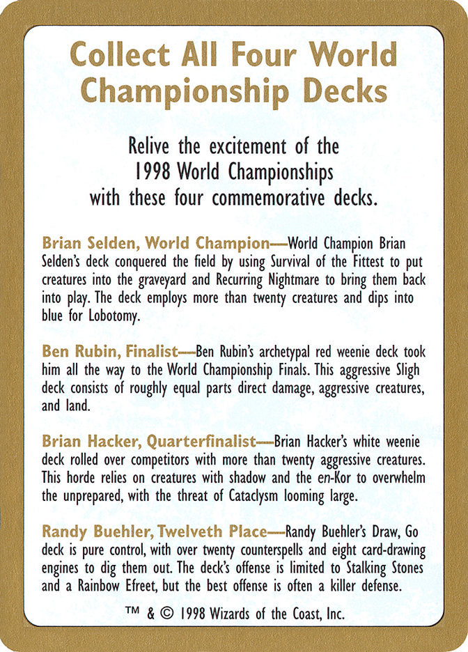 1998 World Championships Ad [World Championship Decks 1998] | Galactic Gamez