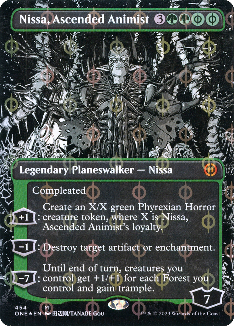 Nissa, Ascended Animist (Borderless Manga Step-and-Compleat Foil) [Phyrexia: All Will Be One] | Galactic Gamez