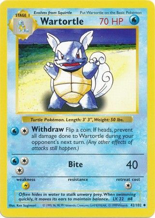 Wartortle (42/102) [Base Set Shadowless Unlimited] | Galactic Gamez