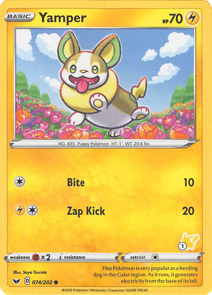 Yamper (074/202) (Pikachu Stamp #1) [Battle Academy 2022] | Galactic Gamez