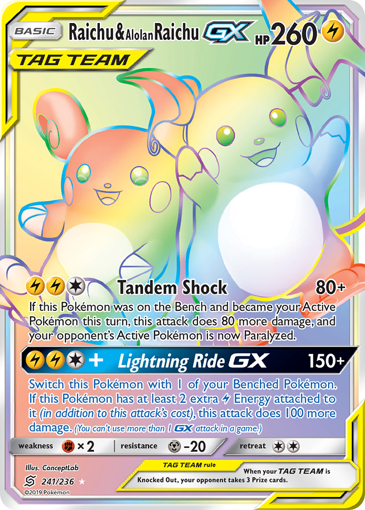 Raichu & Alolan Raichu GX (241/236) [Sun & Moon: Unified Minds] | Galactic Gamez