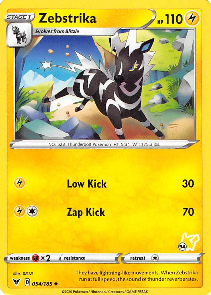 Zebstrika (054/185) (Pikachu Stamp #34) [Battle Academy 2022] | Galactic Gamez