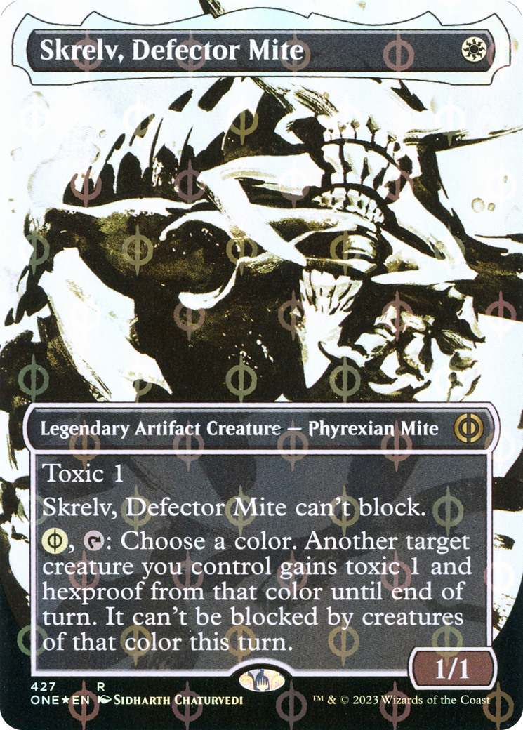 Skrelv, Defector Mite (Borderless Ichor Step-and-Compleat Foil) [Phyrexia: All Will Be One] | Galactic Gamez