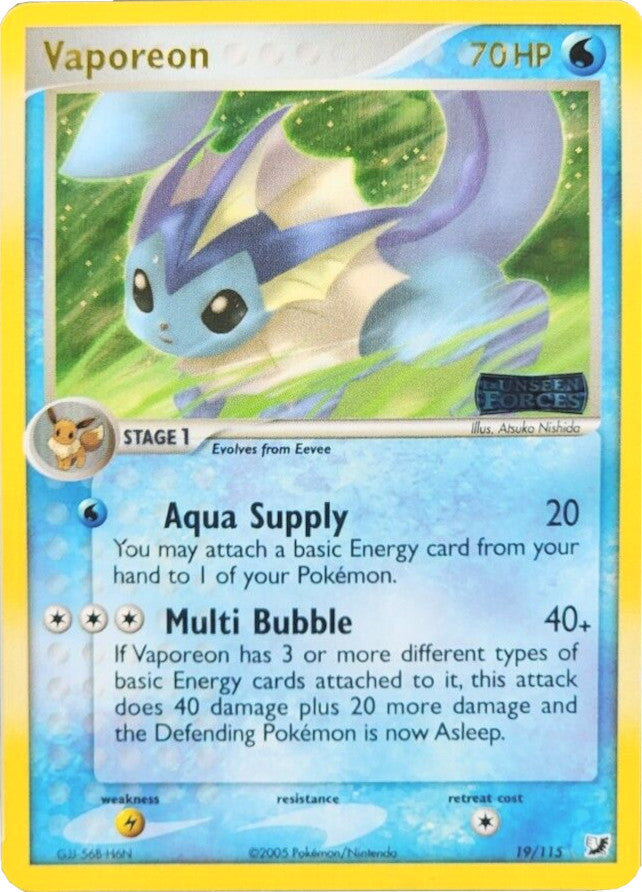 Vaporeon (19/115) (Stamped) [EX: Unseen Forces] | Galactic Gamez