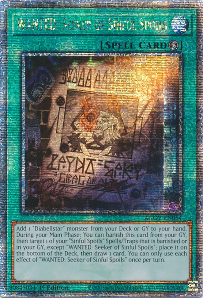 WANTED: Seeker of Sinful Spoils (Quarter Century Secret Rare) [AGOV-EN054] Quarter Century Secret Rare | Galactic Gamez