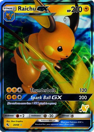 Raichu GX (20/68) (Pikachu Stamp #60) [Battle Academy 2020] | Galactic Gamez