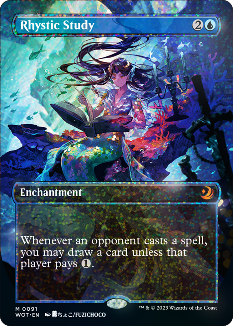 Rhystic Study (Anime Borderless) (Confetti Foil) [Wilds of Eldraine: Enchanting Tales] | Galactic Gamez