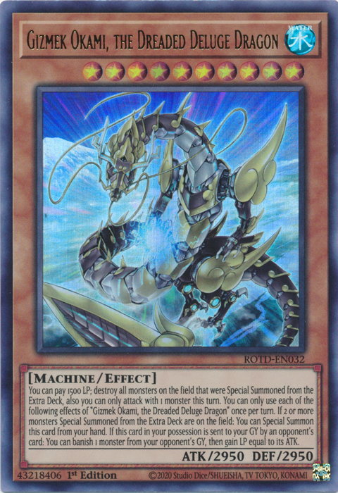 Gizmek Okami, the Dreaded Deluge Dragon [ROTD-EN032] Ultra Rare | Galactic Gamez