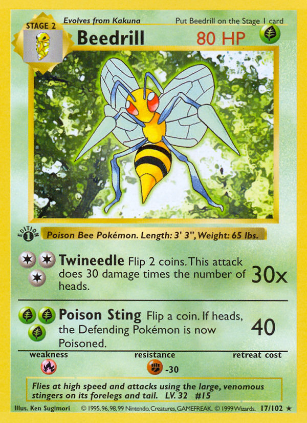 Beedrill (17/102) (Shadowless) [Base Set 1st Edition] | Galactic Gamez