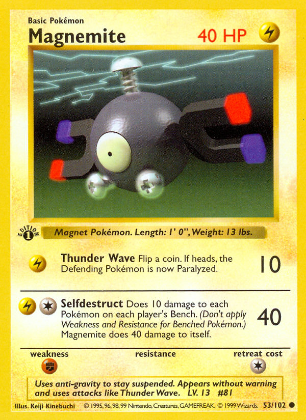Magnemite (53/102) (Shadowless) [Base Set 1st Edition] | Galactic Gamez