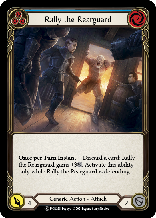 Rally the Rearguard (Blue) (Rainbow Foil) [U-MON283-RF] Unlimited Edition Rainbow Foil | Galactic Gamez