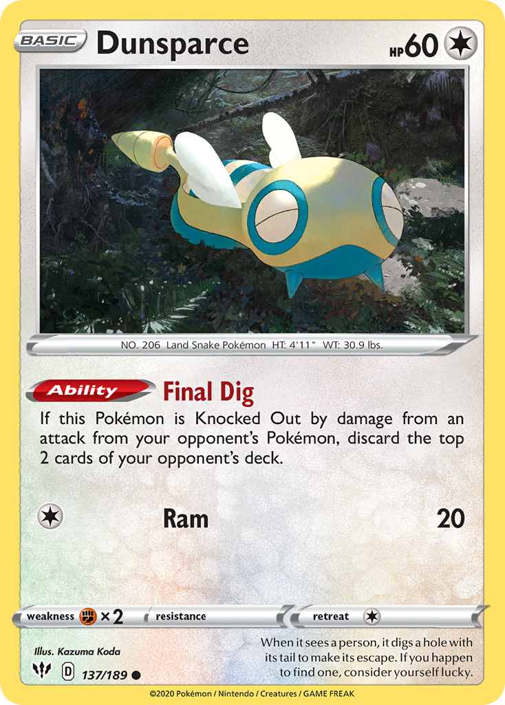 Dunsparce (137/189) [Sword & Shield: Darkness Ablaze] | Galactic Gamez