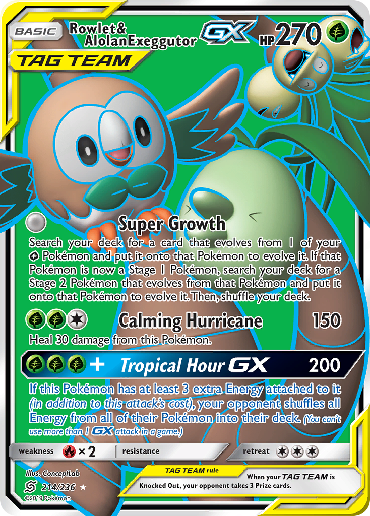 Rowlet & Alolan Exeggutor GX (214/236) [Sun & Moon: Unified Minds] | Galactic Gamez